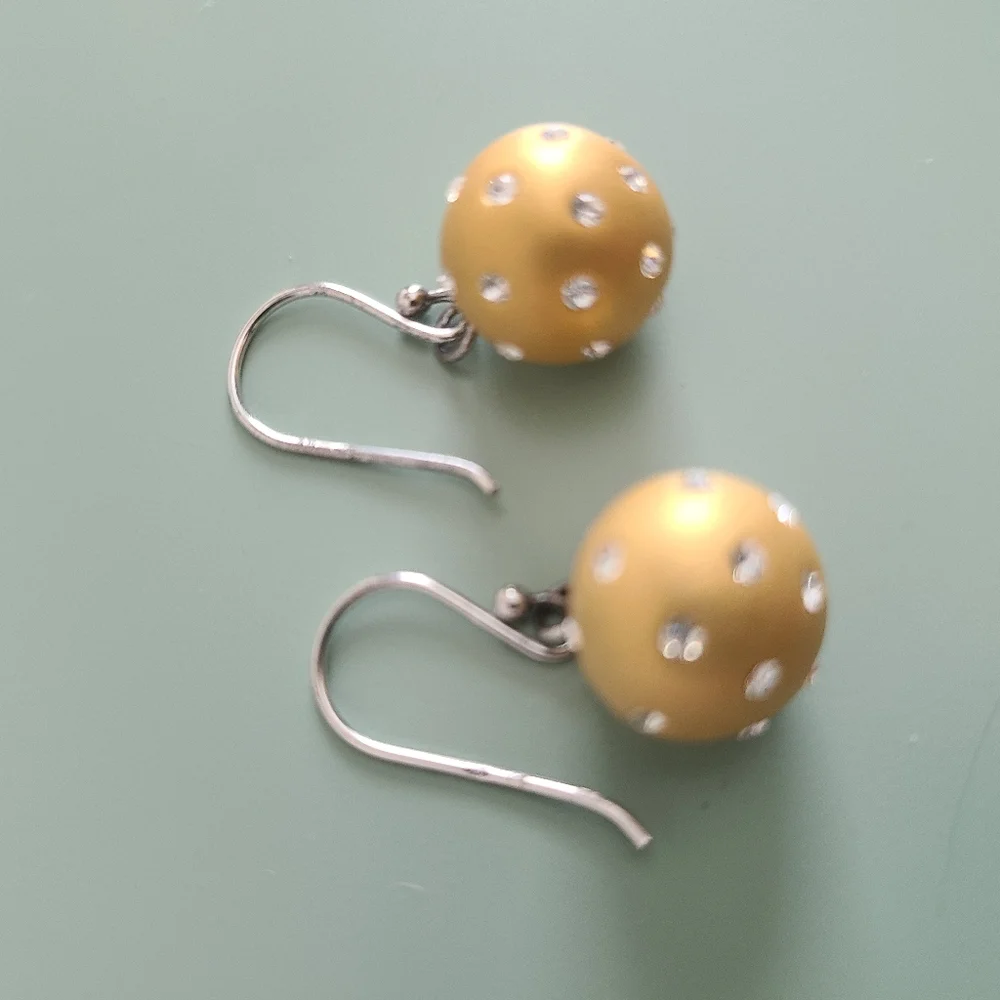 Brushed Gold Tone and Rhinestone Earrings - Picture 4 of 4